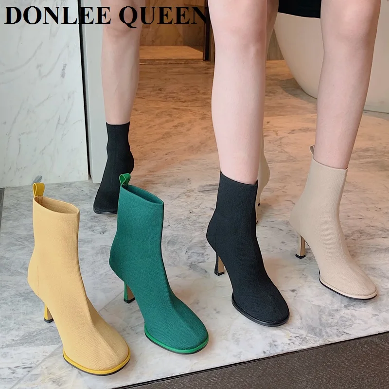 Botines elásticos ajustados De punta redonda para Mujer, botas De tacón  alto, Zapatos elegantes De punto - AliExpress Calzado