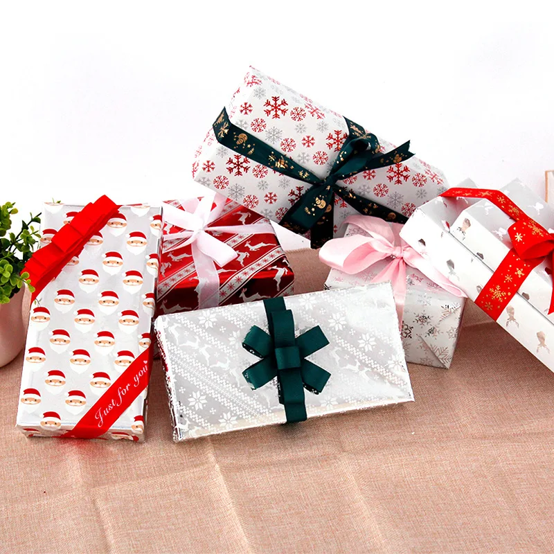 

10PCS Shiny Aluminized Packing Paper 50*70CM Snowflake Wrapping Paper Elk Bag Book Cover Paper Gift Box Wrapping Paper