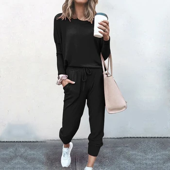 

Spring 2 Piece Set Women Pants Sets Casual Outfits Jogger Korean Sports Suit Tracksuit Black L