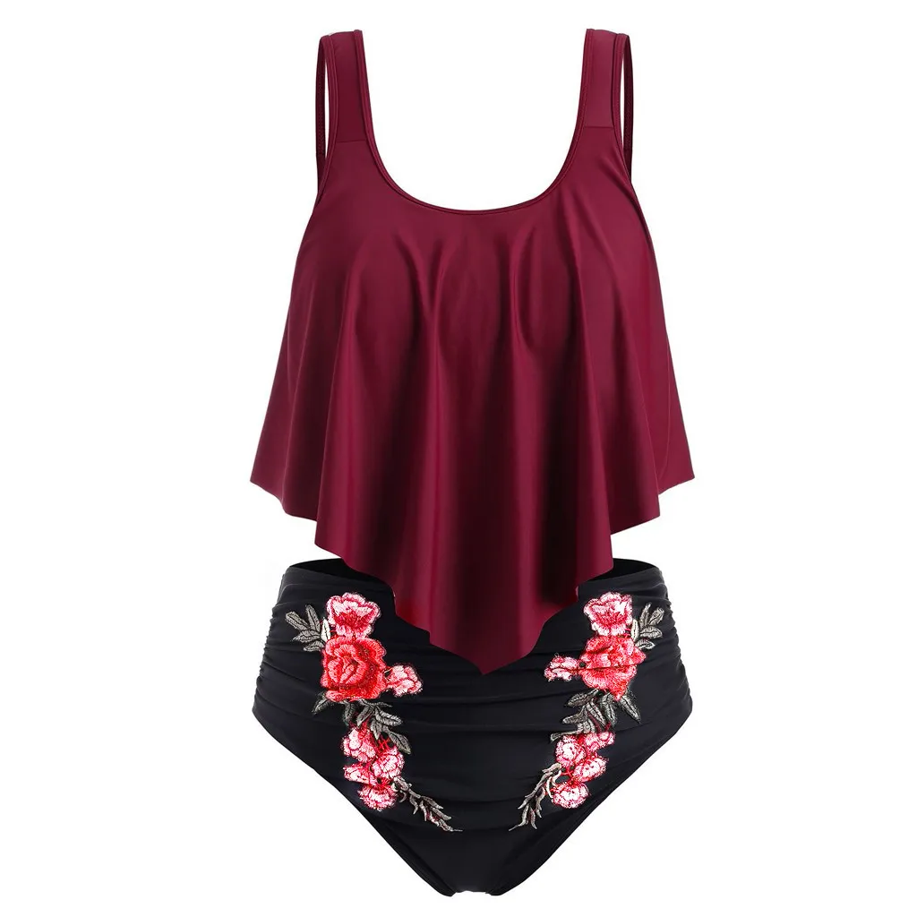 

JAYCOSIN Solid Color Plus Size Fashion Swimwear Women Loose Split Bikini Conservative Bathing Bikini Sexy Casual Summer Swimsuit