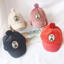 Новые модные шапки, детская шапка, наушники, шапочки для детей на осень и зиму, теплая шапка с ушками, Вельветовая детская шапка