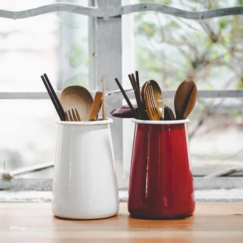 

Japanese style storage tube thick enamel chopsticks tube pen holder tool holder kitchen storage retro pen holder vase WF1024350