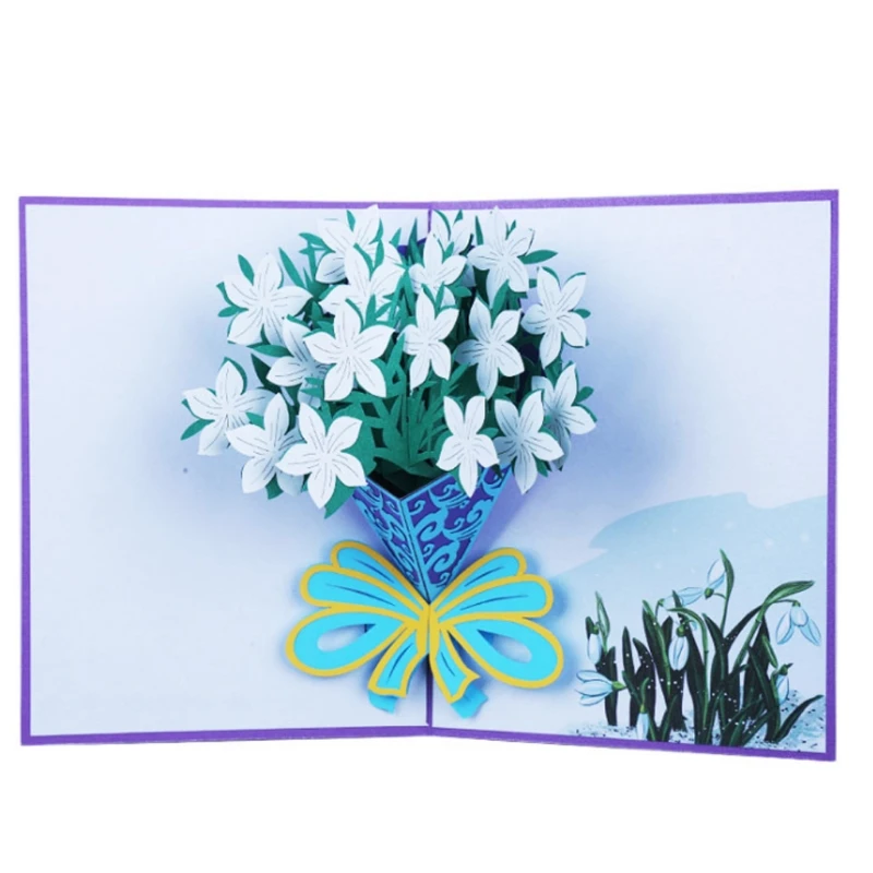  3D Pop Up Rose Flowers Greeting Card Christmas Birthday New Year Invitation E65B - 4000265479540