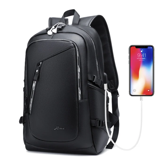Кожаный рюкзак для ноутбука с защитой от кражи, 16 дюймов, мужской рюкзак для путешествий, Подростковый рюкзак, мужская сумка, рюкзак mochila - Цвет: Черный