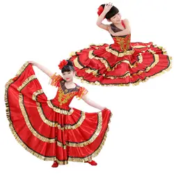 Испанское платье для девочек 110-160 см, фламенко, Цыганская юбка, испанский танцевальный костюм, платья для выступлений для больших танцев
