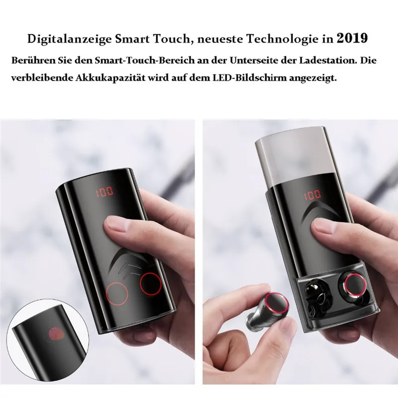 T9 TWS Wireless bluetooth 5.0 Earphone Smart Touch HiFi Noise Reduction IPX7 Waterproof Sport Earbuds with 6000mAh Charging Case