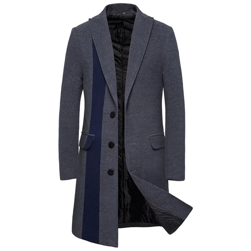 Темно-серый ZUSIGEL Korean Style Black Trench Coat Men Standard Collar Trench Men Coats Full Sleeve Patchwork Long Coat Men - Цвет: Темно-серый