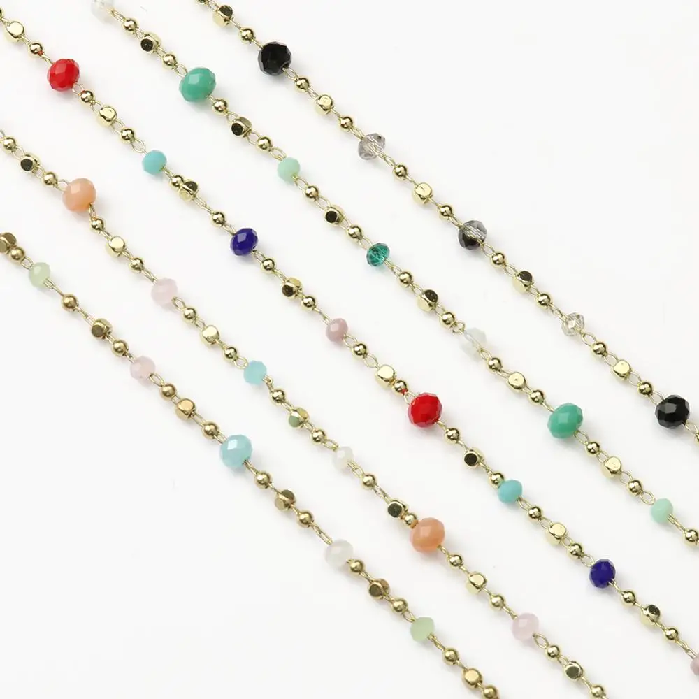 

1m/lot Gold Plated Wire Wrapped Rosary Chain Crystal Rondelle Beads Chains for Jewelry Making DIY Bracelet Neckalce Findings