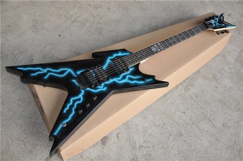 

Customized High-End Razor 6-String Electric Guitar from Chinese Factory, Lightning Applique, Double rocking bridge,