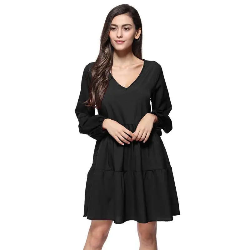 As picture shows Элегантное женское платье; сезон осень; Feminino; высокое качество; однотонное Свободное платье с рукавами-фонариками; Повседневные Вечерние платья для женщин - Цвет: As picture shows