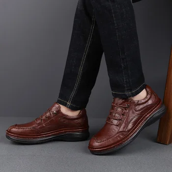

Genuine Leather Men's Shoes Four season Casual Waterproof Working Shoes Outdoor Rubber Shoes Lace-up Oxfords High quality shoes