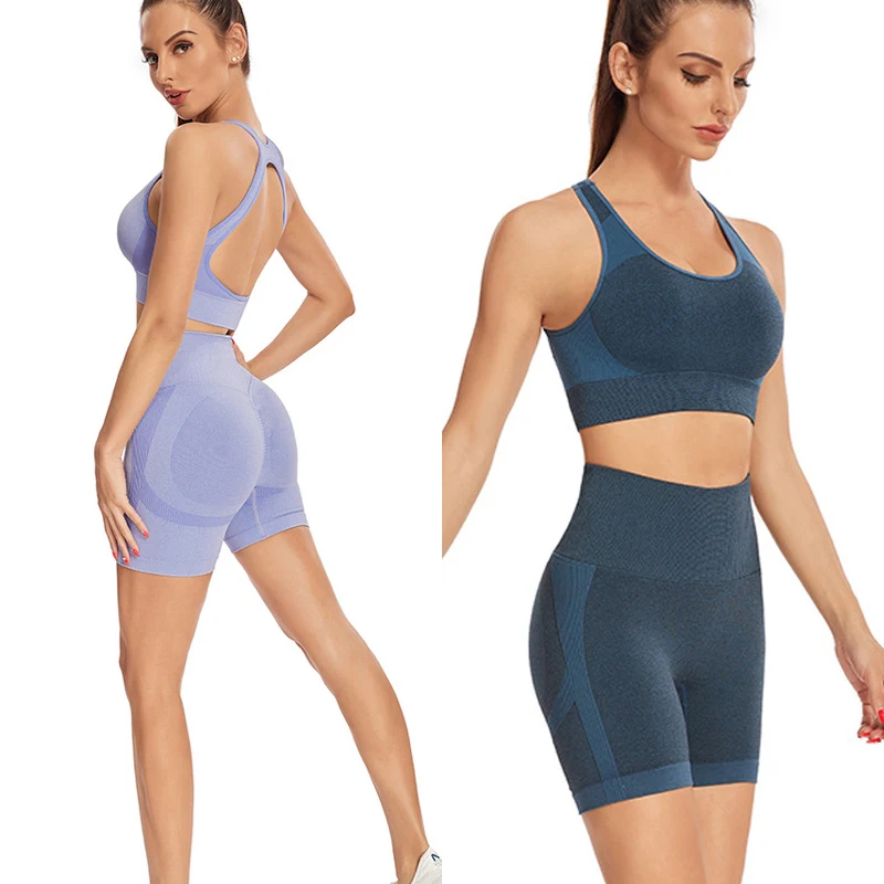 Бесшовные комплекты для йоги Женский комплект из 2 предметов спортзала одежда