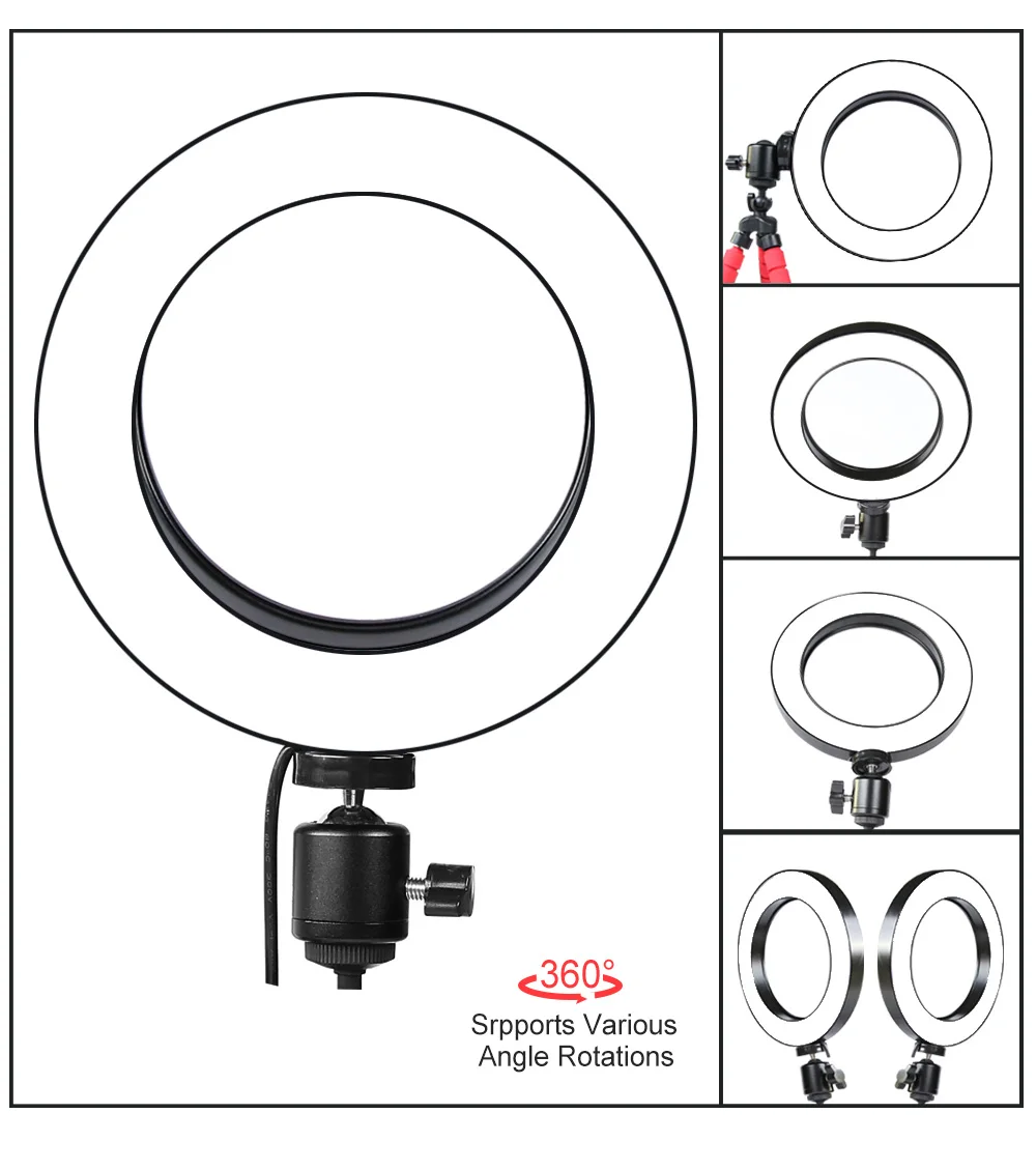 Светодиодный кольцевой светильник для селфи с регулируемой яркостью для фотосъемки, для макияжа, видео, фотостудии, кольцевая лампа с держателем штатива для вашего мобильного телефона