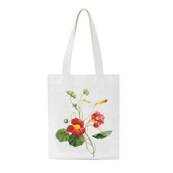 

Fashion Women Canvas Printing Floral Flower Plant Reusable Shoulder Bag Large Capacity Shopper Bag Female Student Ladies Handbag