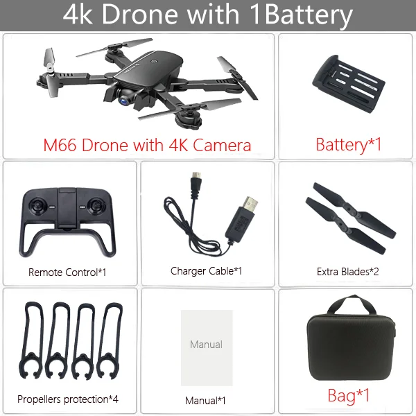 LAUMOX M66 RC Drone with 4K Camera Drone Wide Angle Optical Flow Positioning Gesture Photo Wifi FPV Foldable Quadcopter Vs E58 - Цвет: 4K 1B Bag Black