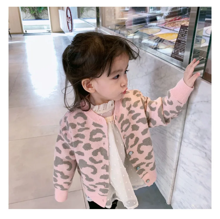 

Girls Leopord Pattern Cardigan Baby Knitted Coat 2019 Autumn Clothing New Style CHILDREN'S round Collar Sweater Korean-style a R
