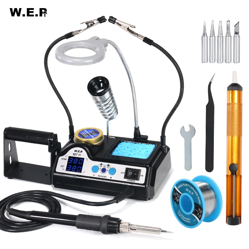 WEP 927 Clips Tin Soldering Iron with Optional Magnifier Lamp Digital Display Electric Soldering iron Kit Set Soldering Station gas welding machine Welding Equipment