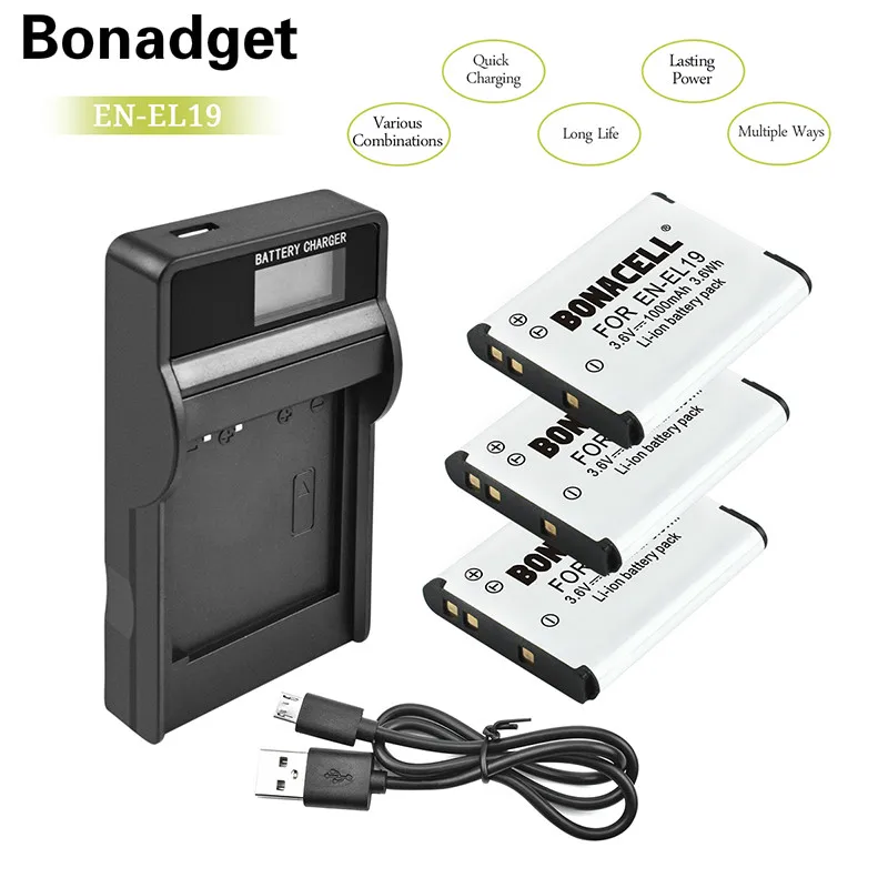Bonadget RU EL19 EN-EL19 Li-Ion Батарея для Nikon Coolpix S33 S32 S3600 S3700 S4300 S5200 S6800 S4150 S4200 Камера |