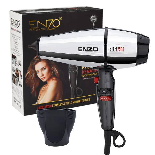 Secador de Cabelo Enzo Profissional Difusor Poderoso Escova ac Motor Todo Metal Forte Vento Barbeiro Salão Ferramentas Bico 7500w 11 poderoso secador de cabelo escova ac motor