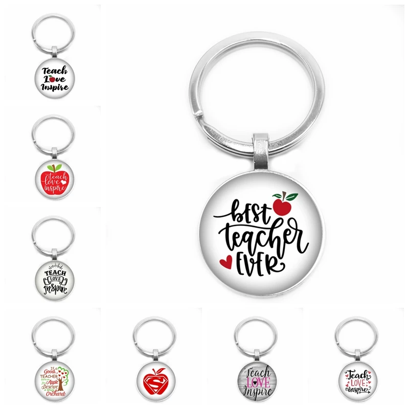 

2019 New Hot Art Charm Love Teaching Teacher Apple Love Life Tree Round Photo Glass Cabochon Keychain Gift Keychain