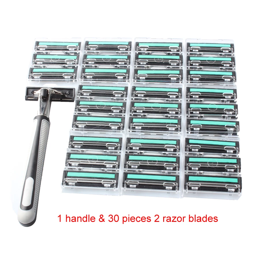 

Men 1 Razor holder & 30 Blades Shaving Razor Double Layers 2 Blades Shaver Standard Trimmer for 31 in 1 Safety Razor Blades