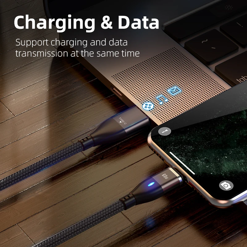 AUFU 6 in 1 60W PD Fast Charger Cable USB C To Type C Micro Magnetic Data Cables for iPhone Charging Wire for Macbook laptop