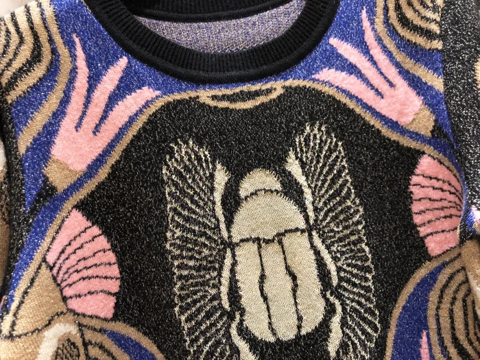 Цветной вязаный кашемировый свитер с рисунком насекомых осенне-зимний высококачественный Женский свитер с длинными рукавами для отдыха синий/черный