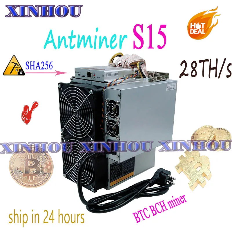 Майнер BITMAIN 7nm Asic AntMiner S15 28T SHA256 BTC BCH б/у с блоком питания биткоинов лучше чем S9 T9 T17 S17