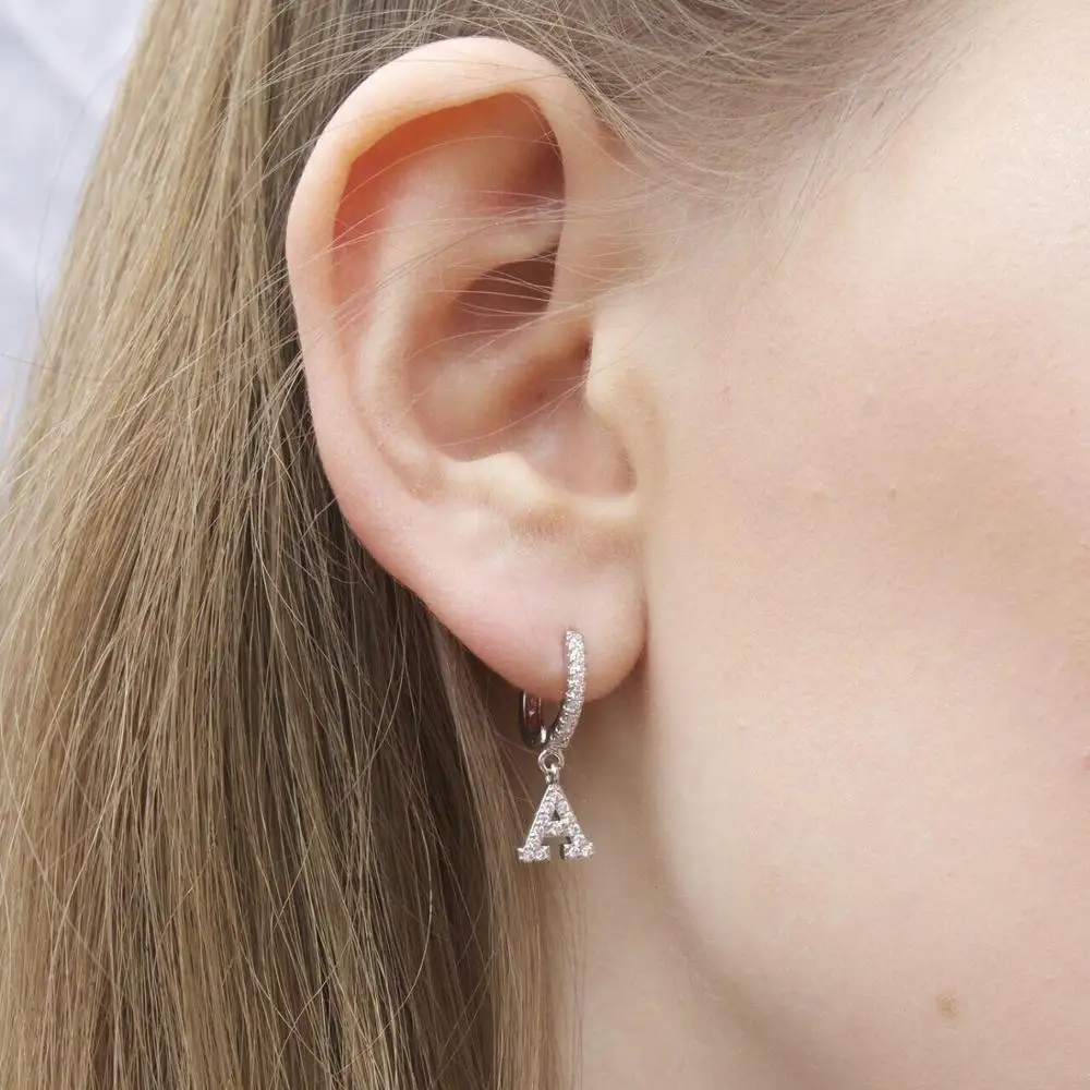 1 piece Alphabet earring clear cz paved 26 Initial letter A to Z