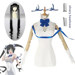 Anime DanMachi Season 4 Hestia Cosplay Costume Wig White Skirt Blue Bow  Gloves Is It Wrong