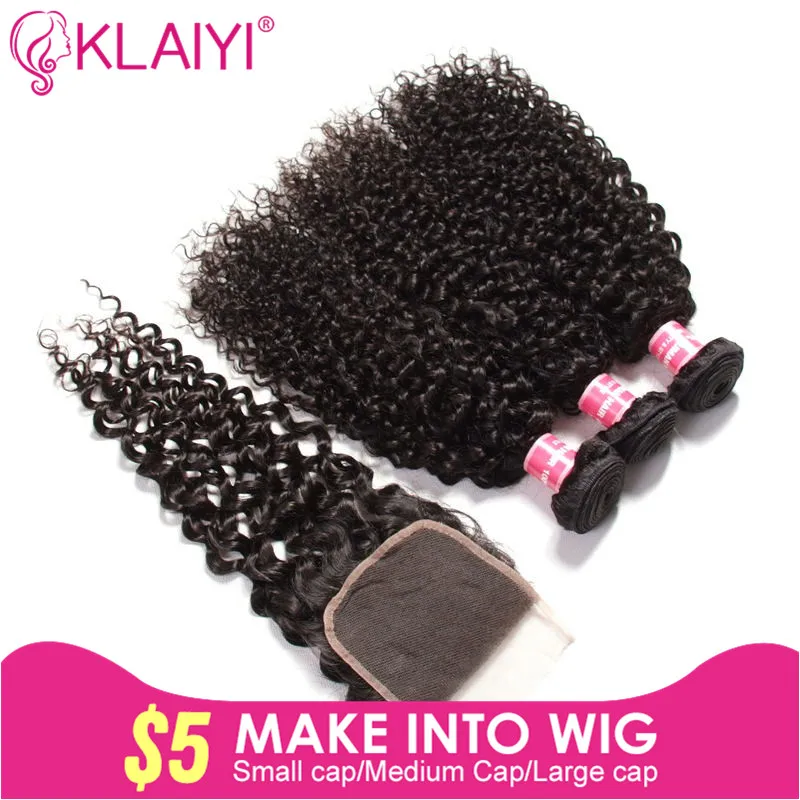 KLAIYI волосы$5 сделать в парик пучки вьющихся волос с закрытием человеческих волос с закрытием remy волосы ткет 4 шт./партия