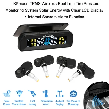 

KKmoon Car TPMS Tire Pressure Monitoring System Wireless Real-time Solar Energy LCD Display 4 External Sensors Alarm Function