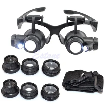 

10X 15X 20X 25X LED Double Eye Jeweler Repair Watch Magnifier Loupe Glasses Lens