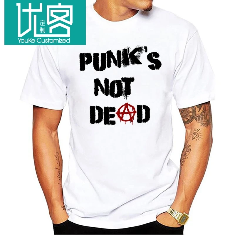 

Punk Anarchy T Shirt Men Punks not Dead Print Short Sleeve White Tees Men Street Style Sketch Rock Tops