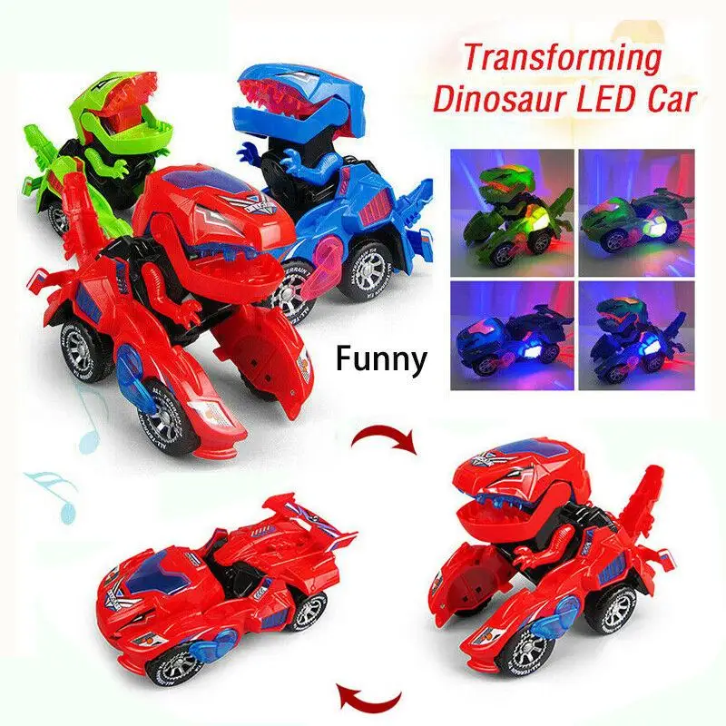 LOSFPVR Transforming Dinosaur LED Car Electric Toy T-Rex Toys with Light Sound Light Wheel Car with Sound Tyrannosaurus Car Action Toys Kids Toy Gift Xmas Gift 2019 New 