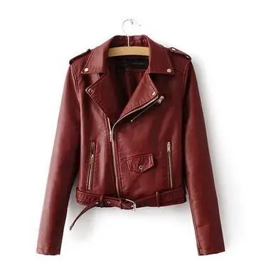 Куртка из искусственной кожи женская модная яркая черная мотоциклетная куртка Короткая байкерская куртка из искусственной кожи мягкая женская куртка - Цвет: Красный