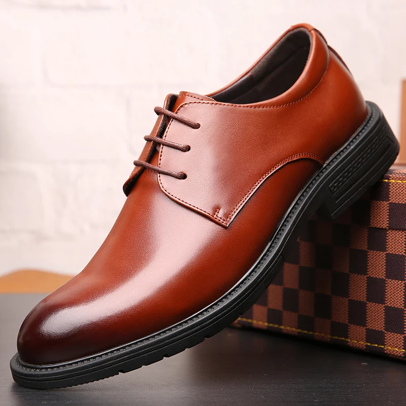 BONJEAN men wedding shoes microfiber leather formal business pointed toe for man dress shoes men's oxford flats size 37-48 - Цвет: Коричневый