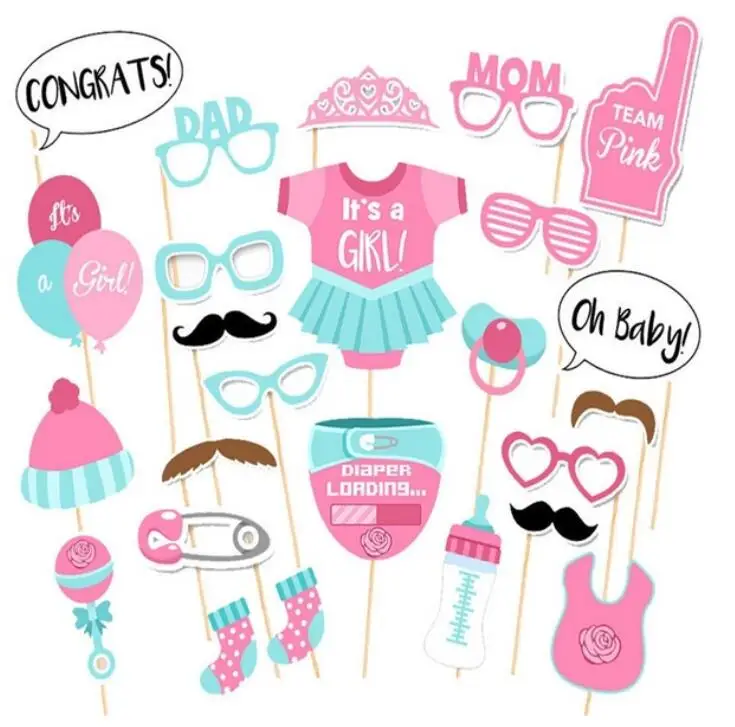 ITS A GIRL 25PCS Реквизит для фотобудки Вечерние Маски шляпа с усами губы реквизит для фотобудки украшения для свадебной вечеринки день рождения забавная фотобудка - Цвет: ITS A GIRL 25PCS