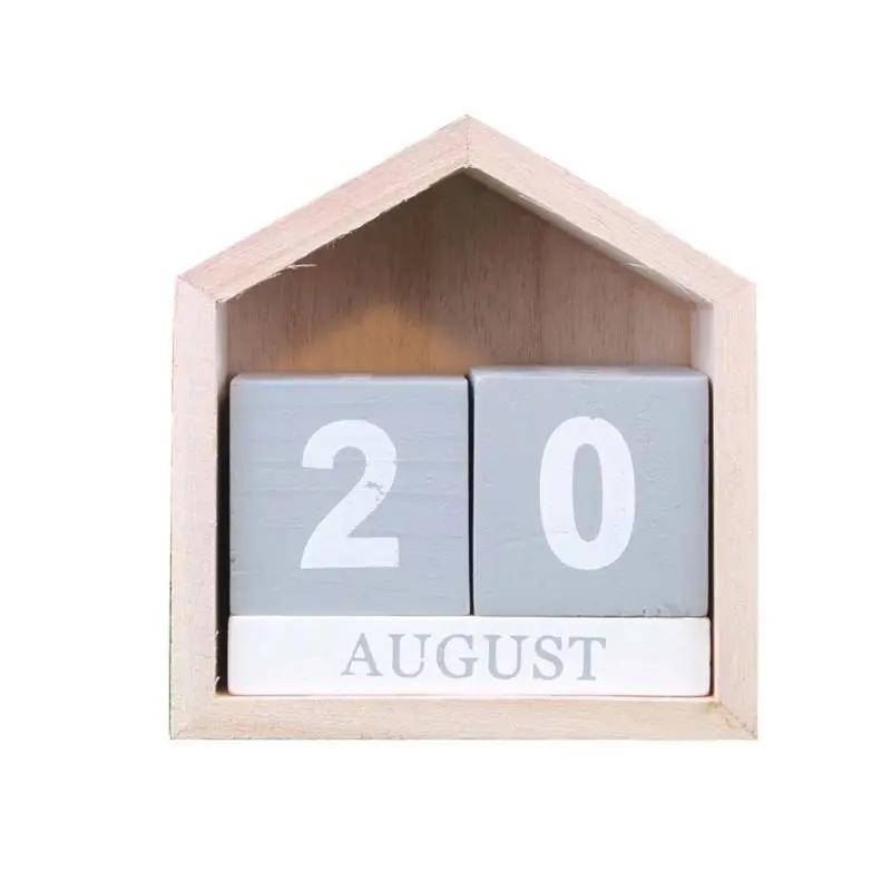 Large White Wooden Perpetual Block Calendar Desk Top Shabby Chic Rustic Vintage