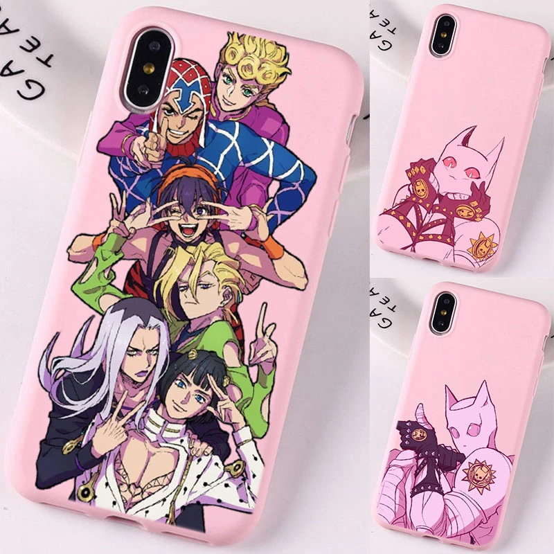 Jojo 39 S Extrana Aventura Japones Anime Telefono Caso Para Iphone 7 7 6s Plus Xs 11 12pro Max Xr Se Rosa Blanco Cubierta De Color Fundas Antigolpes Para Telefono Aliexpress