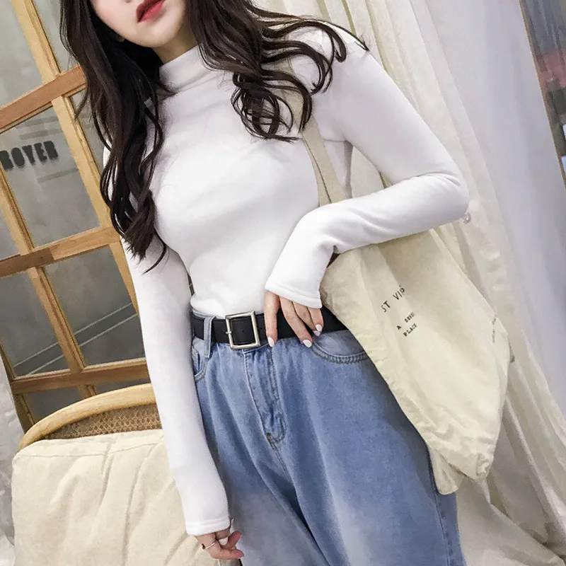 

2019 New Spring Autumn Women Solid Basic T-shirt Long Sleeves Turtle Neck Solid Shirts for Women Casual Tees Tops Female Shirts