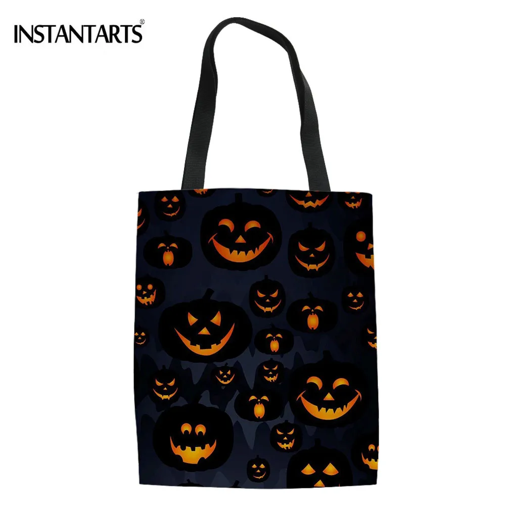 

INSTANTARTS Halloween Art Printing Casual Shopping Bags Cloth Folding Eco Bags Brand Recycling Travel Handbags Students Bookbags