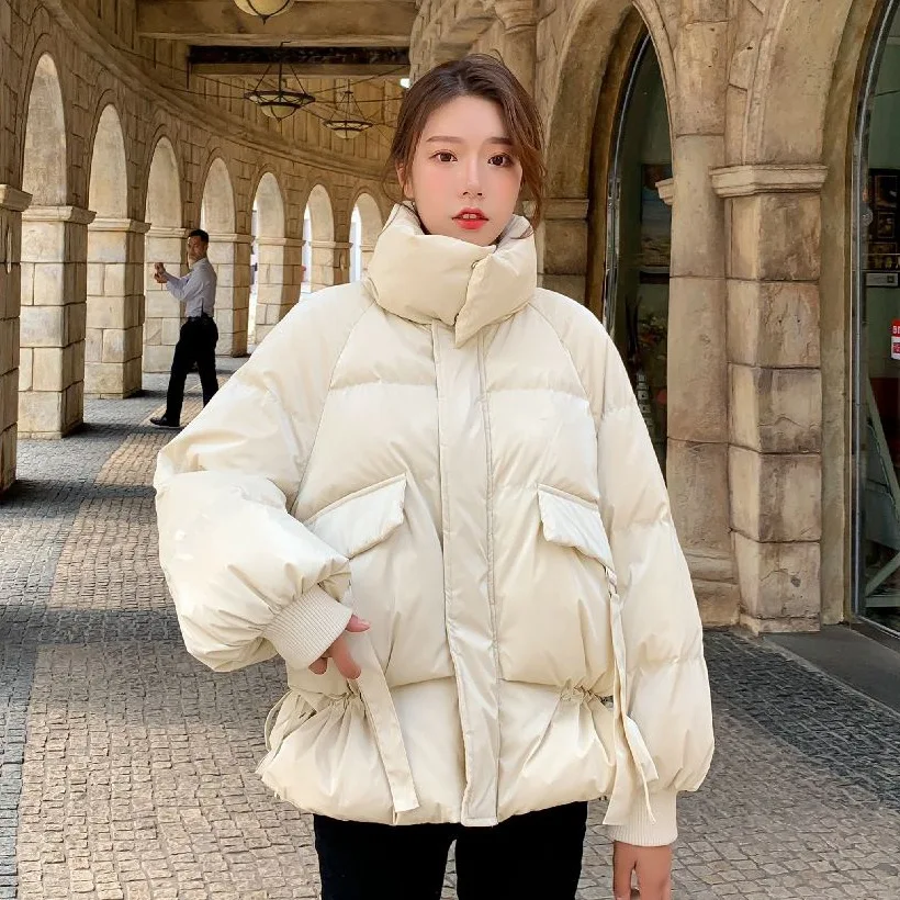 

Photo Shoot Main Push CHIC Elegant down Coat Short Loose-Fit Short-height Stand Collar Lantern Sleeve Drawstring Short Cotton Co