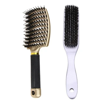 

1x Boar Bristle Hair Brush-Curved and Vented Detangling & 1x White Lotus +Pig Hair Handle Hair Brush Hard Boar Bristle