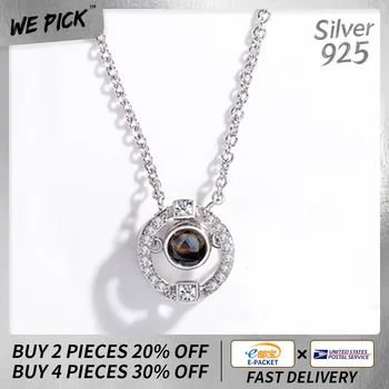 

Circle 925 Sterling Silver Necklace Female 100 Languages I Love You Projection Silvery Clavicle Chain Dazzling Luxury Jewelry