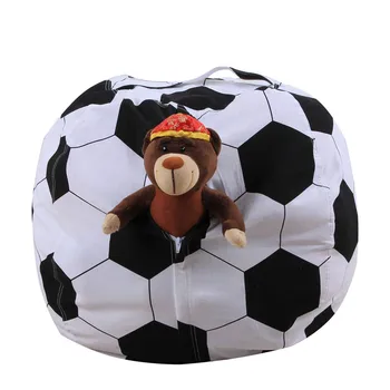 

Kids Stuffed Animal Plush Football Toy Storage Bean Bag Soft Pouch Stripe Fabric Home Creative Toy Organiser Bag#25