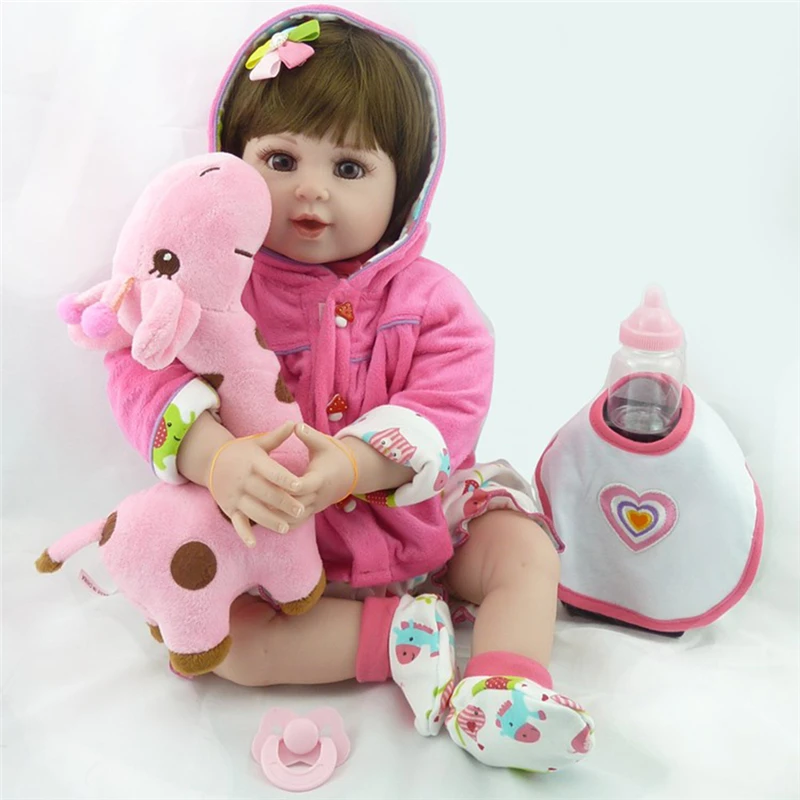 

20 inch 52cm Bebe Doll Reborn Soft Silicone Girl Toy Pink Reborn Baby Doll with Plush Giraffe Toy
