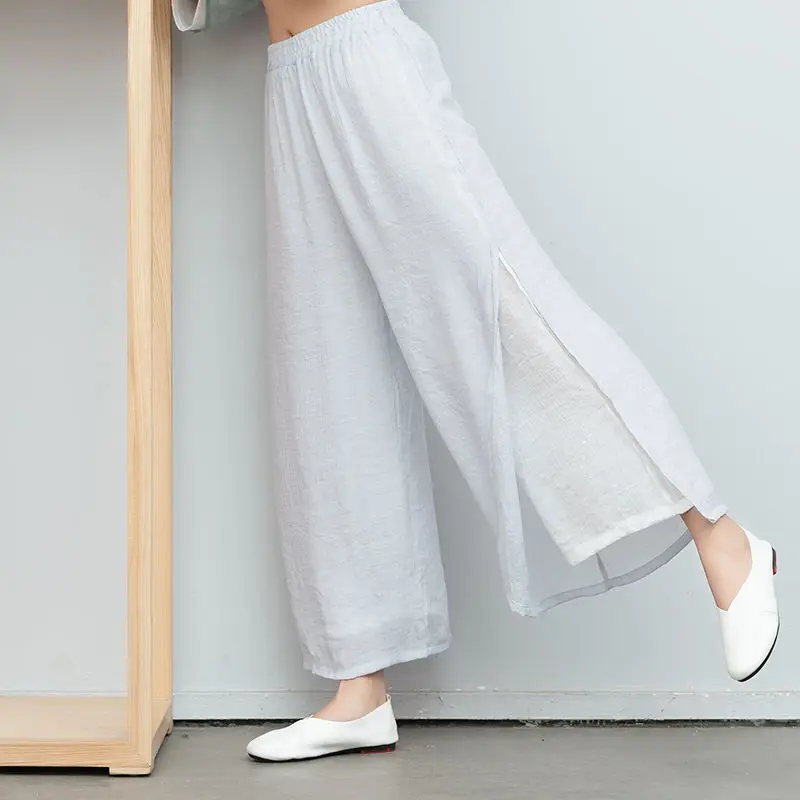 Solid Color Chinese Style Retro Hanfu Cardigan Loose Women's Clothes Blouse Literary Cotton And Linen Shirt Wide Leg Pants