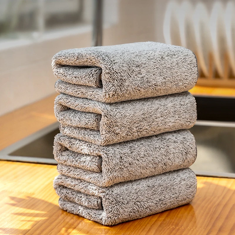 1/3pcs Bamboo Charcoal Kitchen Towel Soft Fluff Tags Non-stick Oil Kitchen  Cleaning Towels Dishwashing