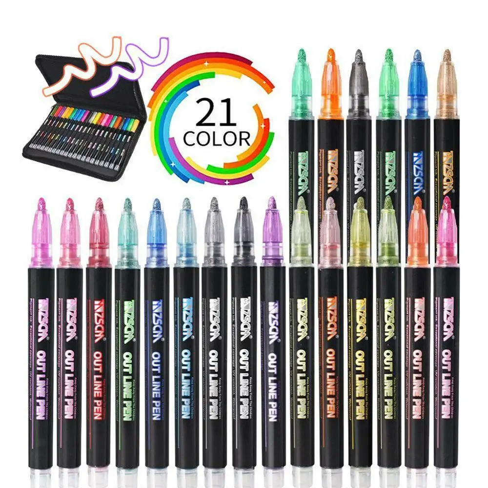 Drawing Double Line Outline Pen Highlighter Marker 8 Colors Pen For School  UK